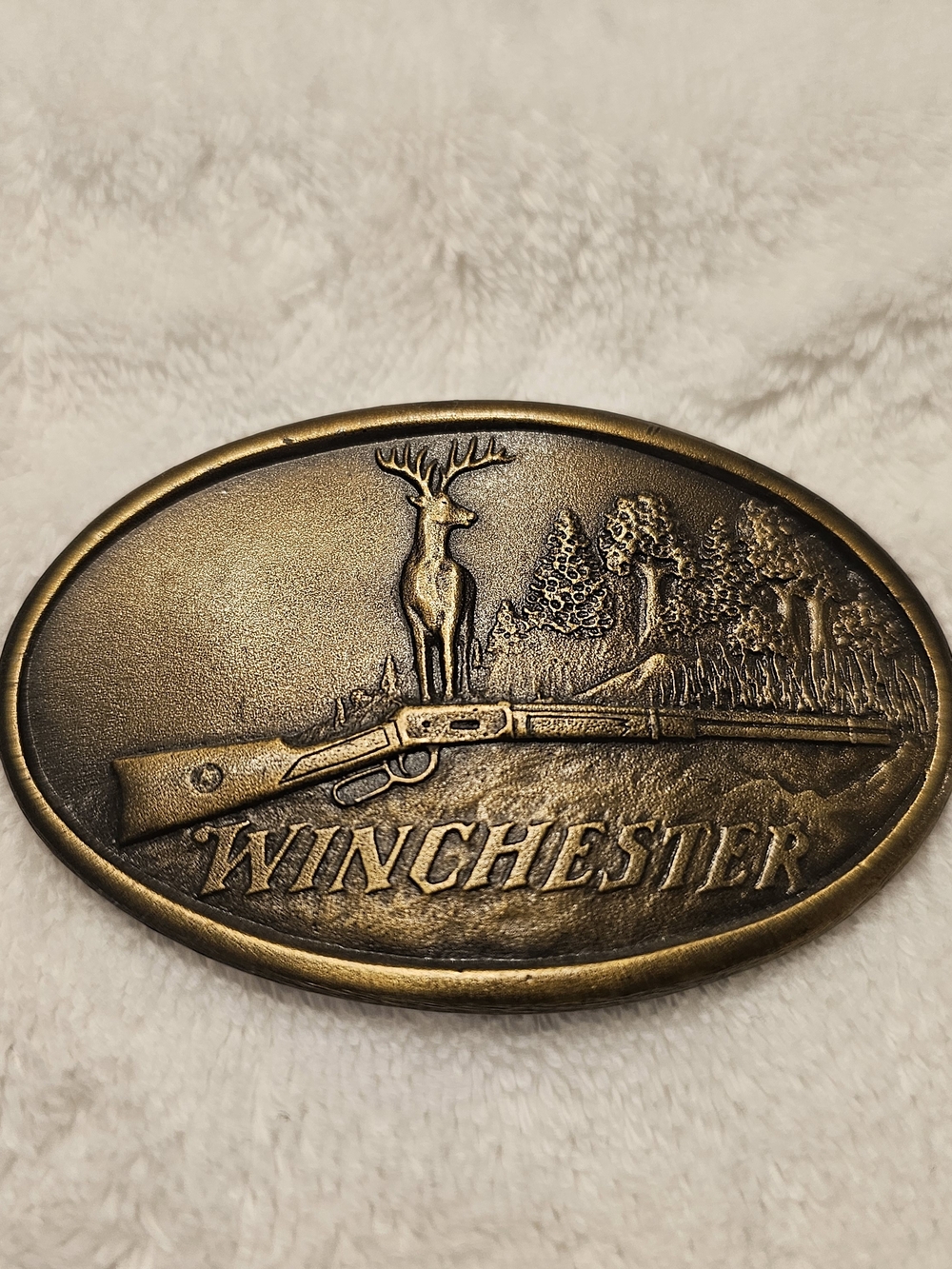 Vintage Winchester Indiana Metal Craft Brass Belt Buckle